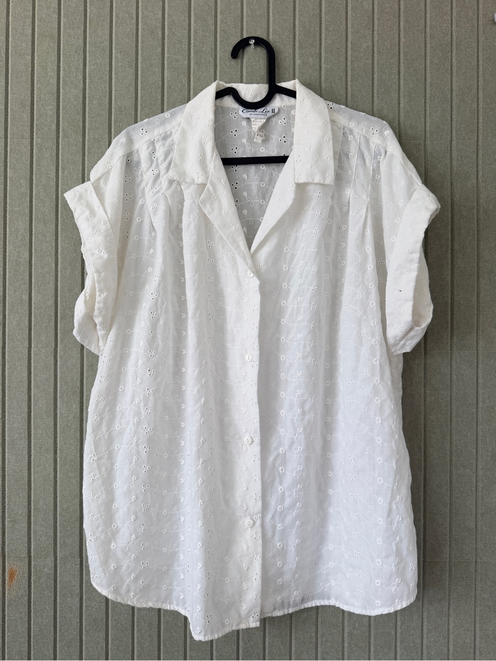 Women’s White Eyelet Button-Down Shirt - Casual Collared Blouse
